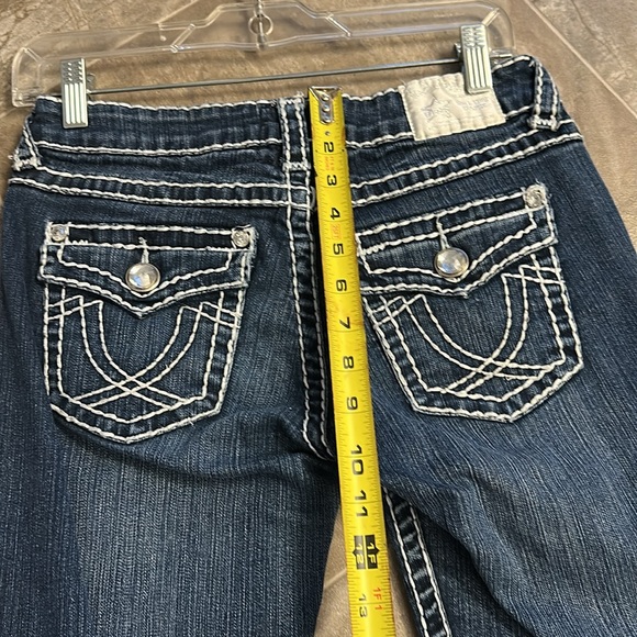 LA idol Y2K ladies western  7 boot cut Jean with bling pockets thick thread - Picture 15 of 16